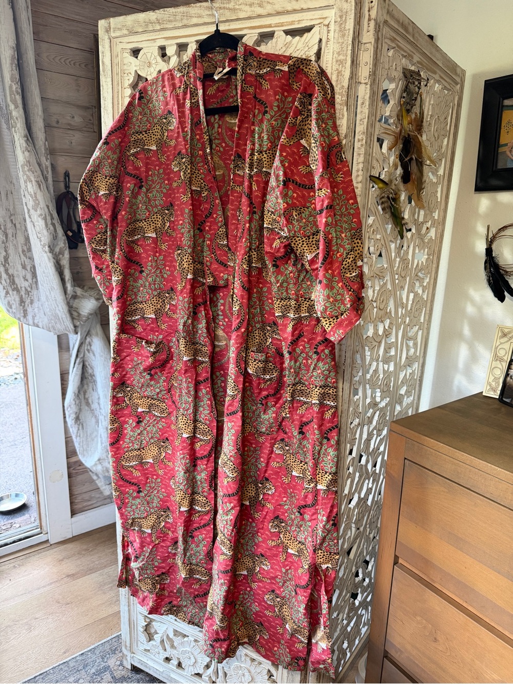Printfresh Red Leopard Print Long Kimono Robe